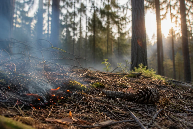 Brand som pyr i skog